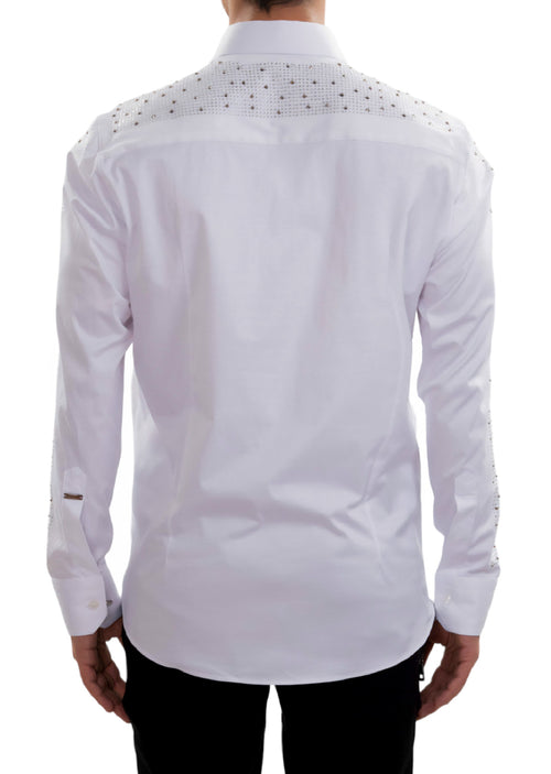 White Full Sleeves Rhinestone Shirt