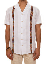White Zigzag Contrast Guayabera Shirt
