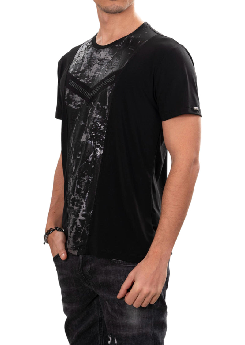 Black Partial Abstract Studded Tee