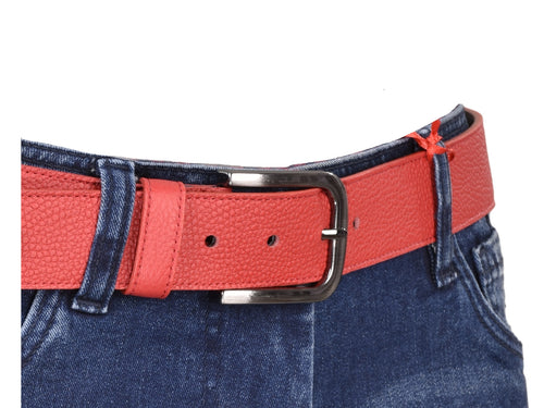 Red Textured Leather Belt