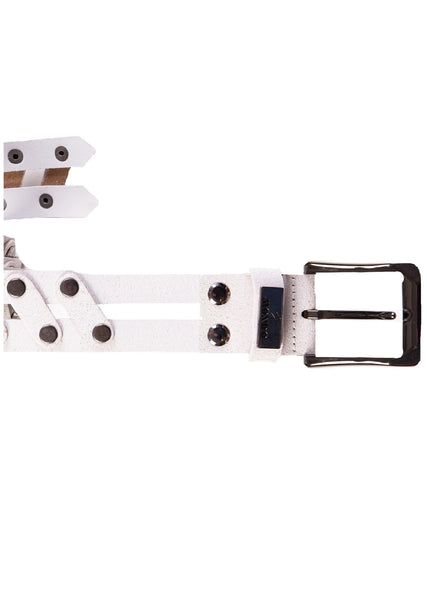 【IMPORT】white leather studs belt M White Intrecciato Studded Belt – MONDO Menswear