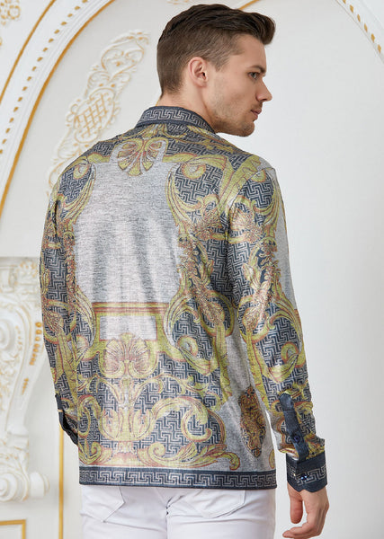 GOLD Silver Baroque Print Shirt XXL / GOLD / COTTON