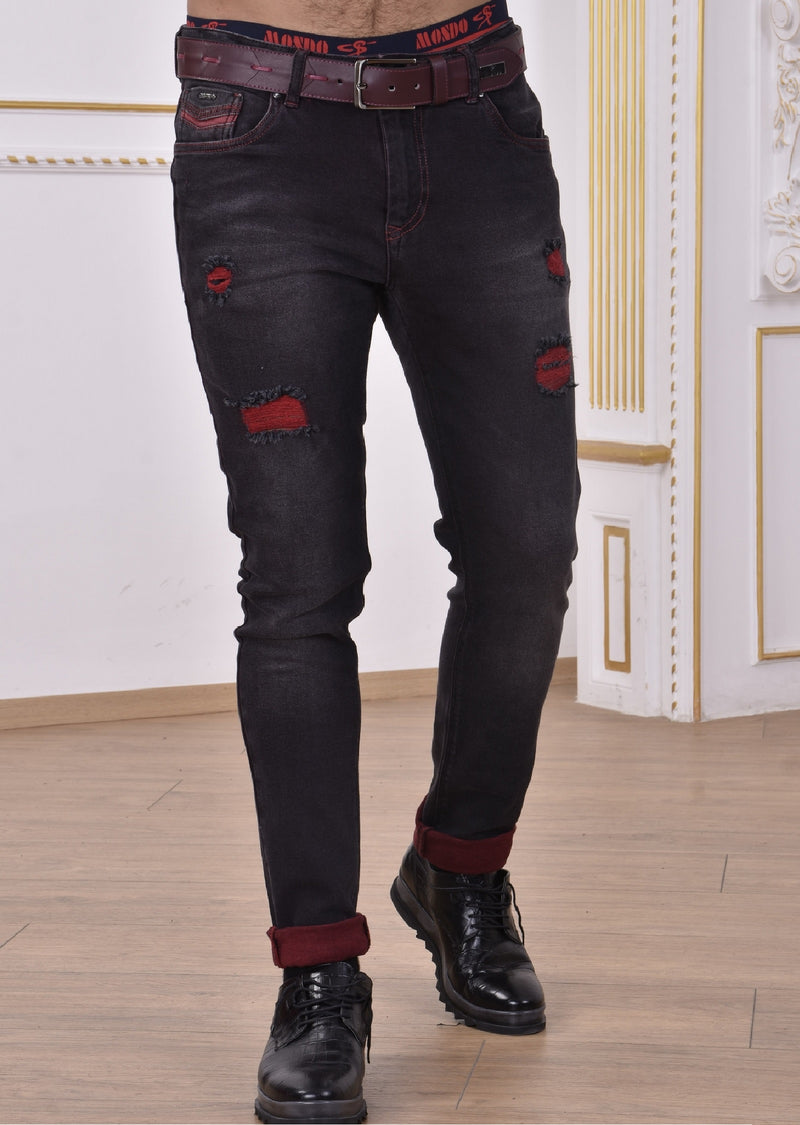 Burgundy Ribbed Washed Jeans