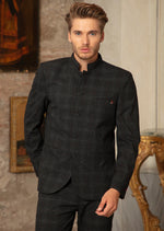 Black Mandarin Collar 2-Pieces Suit