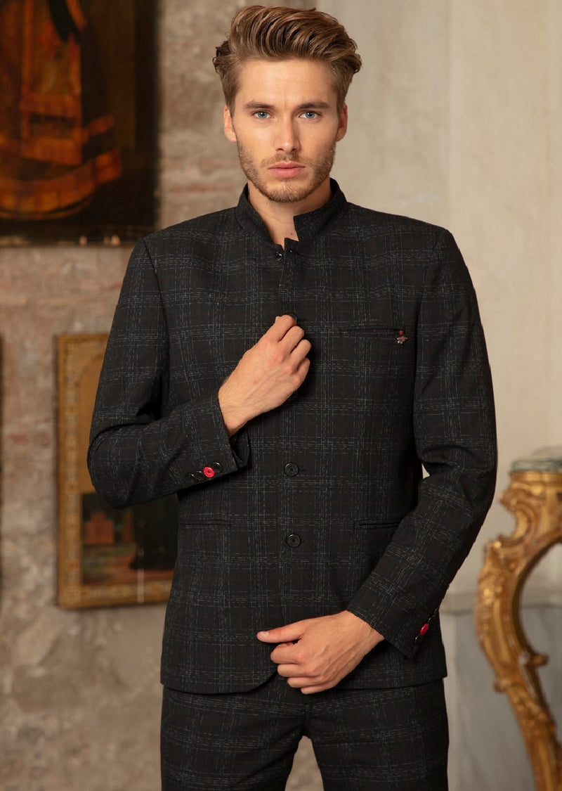 Black Mandarin Collar 2-Pieces Suit L/32 / Black / COTTON Black Mandarin Collar 2-Pieces Suit L/32 / Black / COTTON