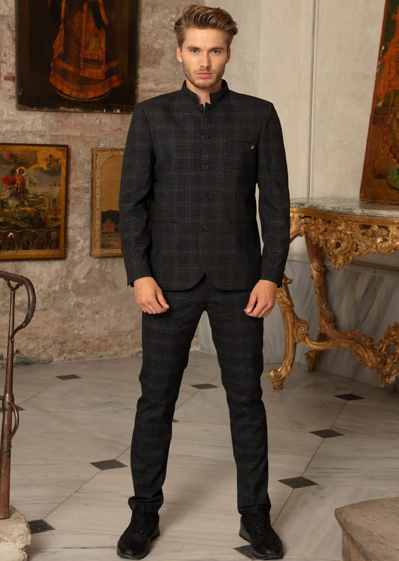 Black Mandarin Collar 2-Pieces Suit L/32 / Black / COTTON Black Mandarin Collar 2-Pieces Suit L/32 / Black / COTTON