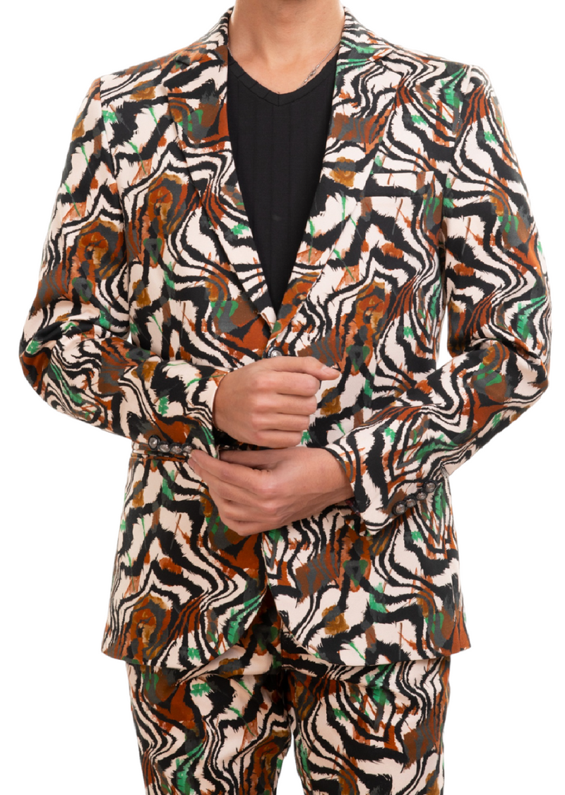 Brown Green Zebra 2-Pieces Suit