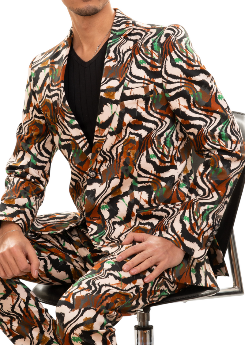 Brown Green Zebra 2-Pieces Suit