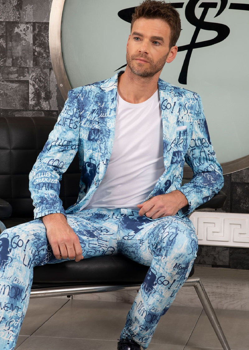 Blue Mix Words 2-Pieces Suit