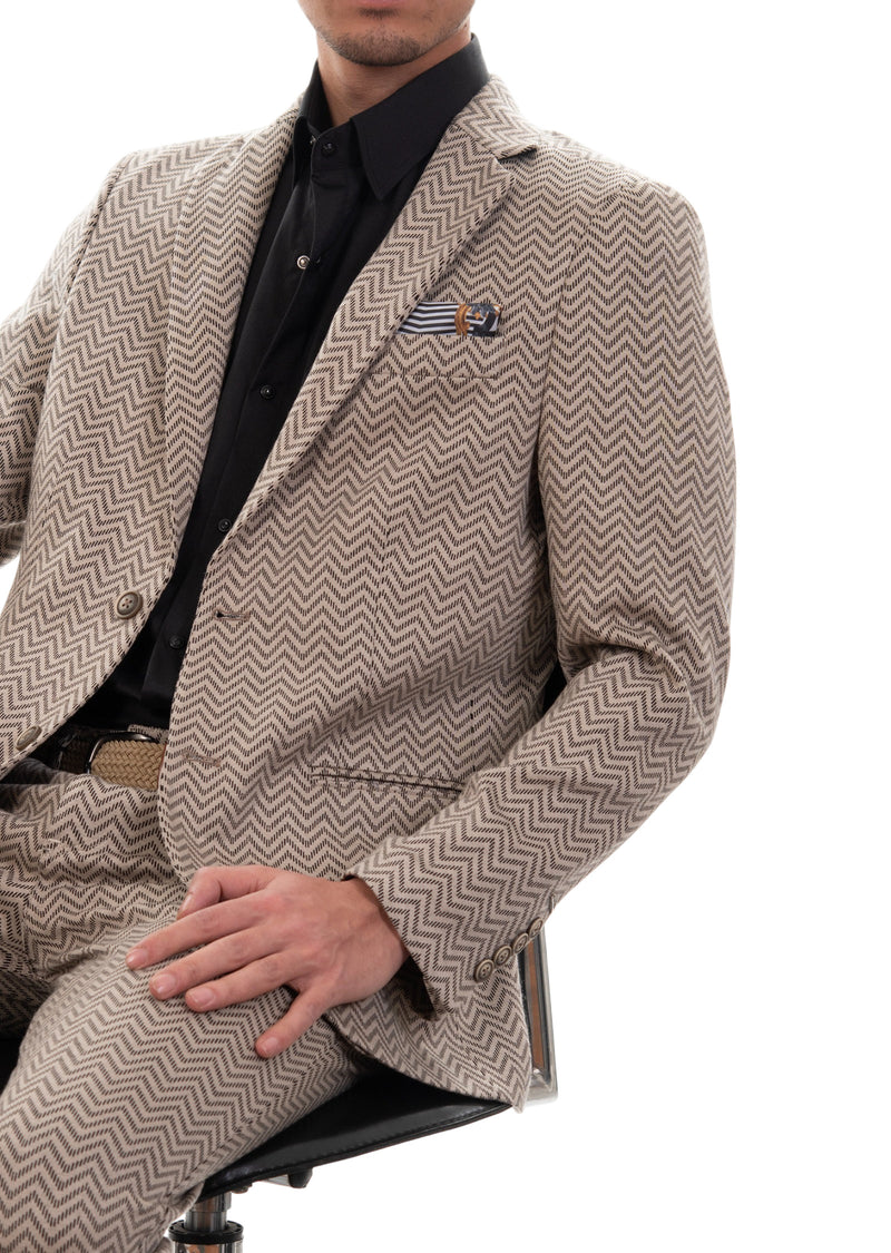 Beige Zigzag Weaved Knit Blazer