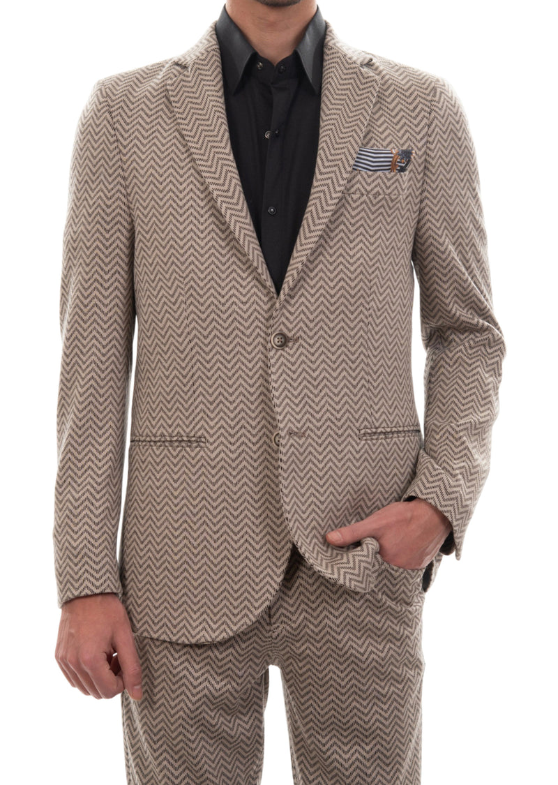 Beige Zigzag Weaved Knit Blazer