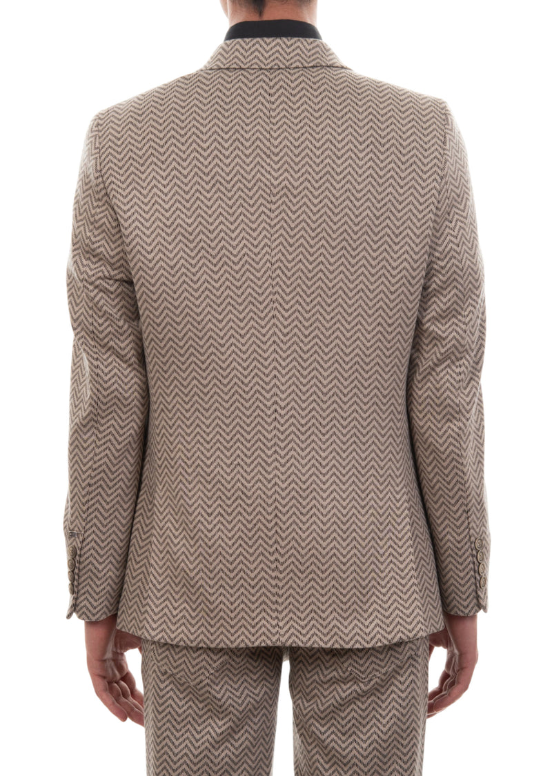 Beige Zigzag Weaved Knit Blazer