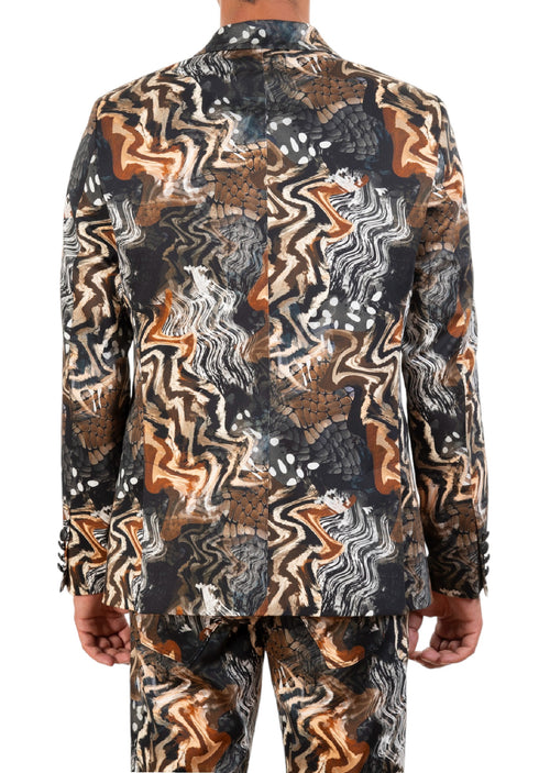 Brown Abstract Wave 2-Pieces Suit