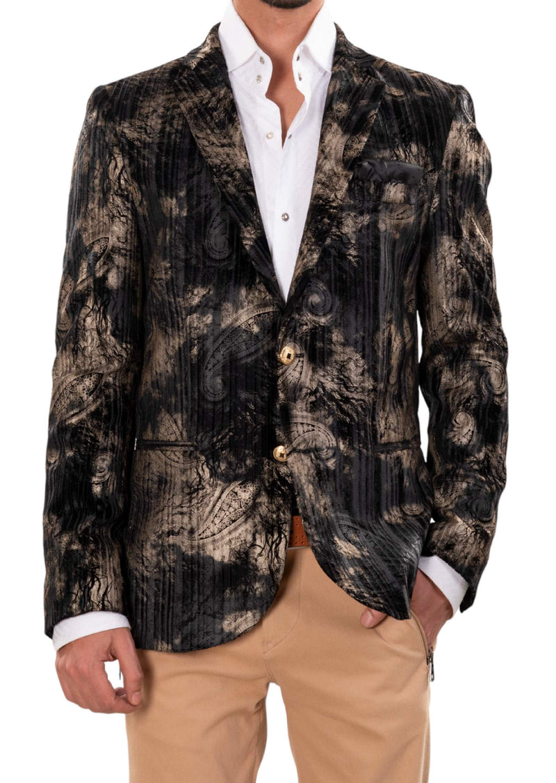 Black Gold Paisley Velvet Blazer - Main Image