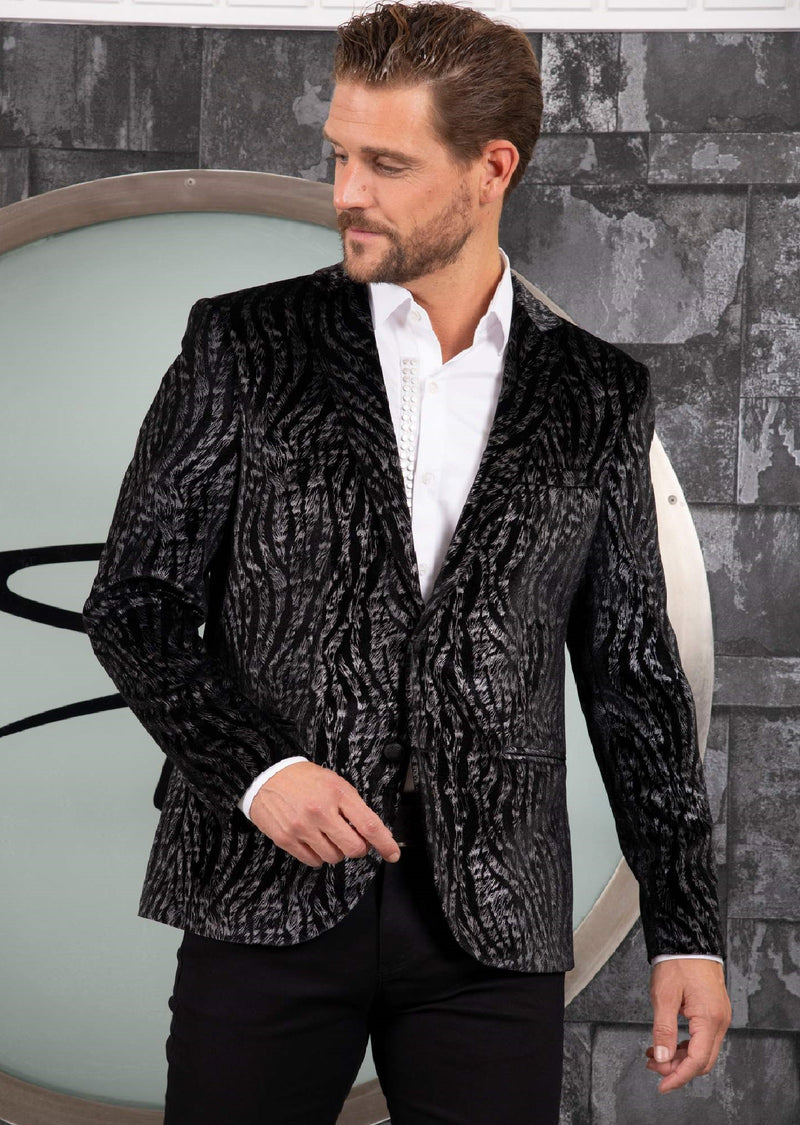 Black Zebra Pattern Velvet Blazer