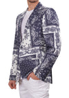 White Blue Bandana Print Blazer