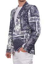 White Blue Bandana Print Blazer