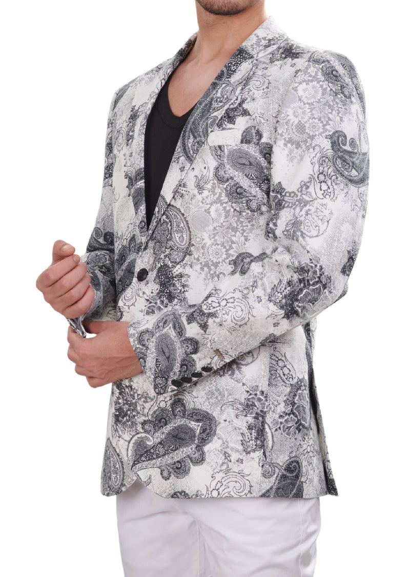 White Black Paisley Print Blazer