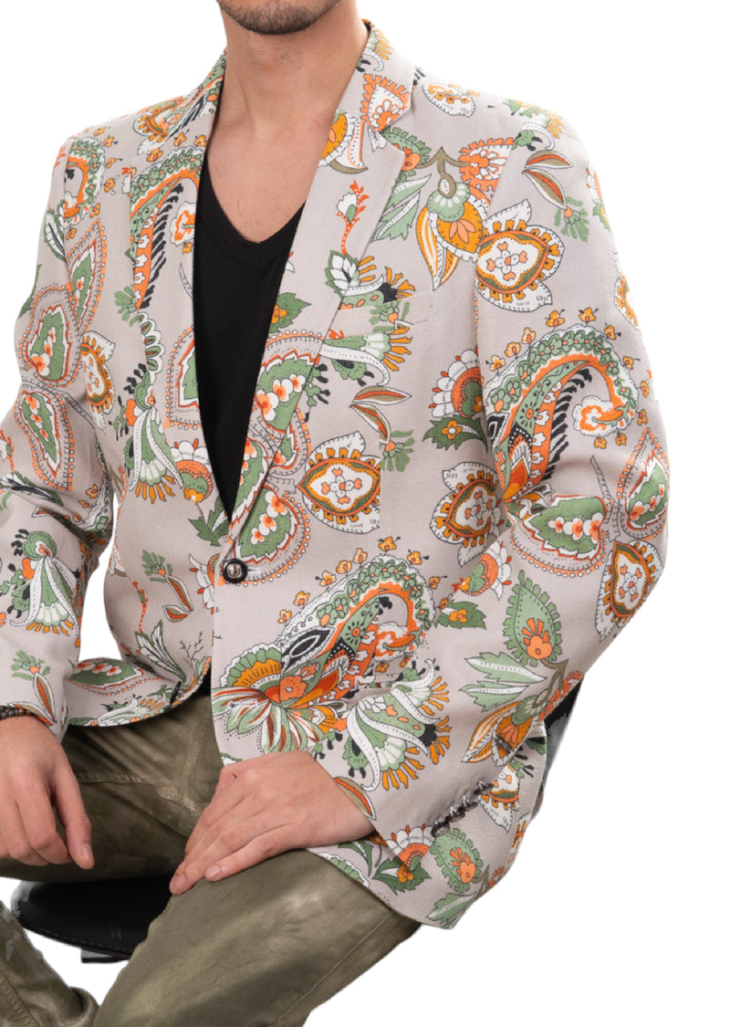 Beige Orange Bloom Print Blazer