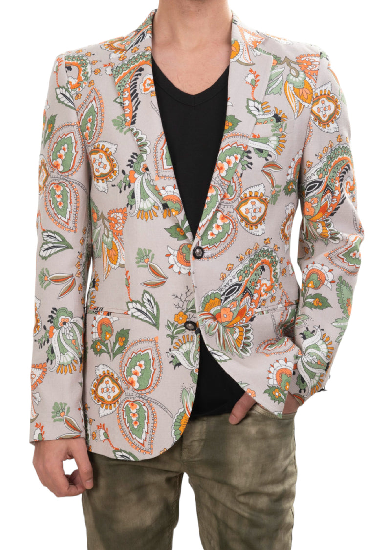 Beige Orange Bloom Print Blazer