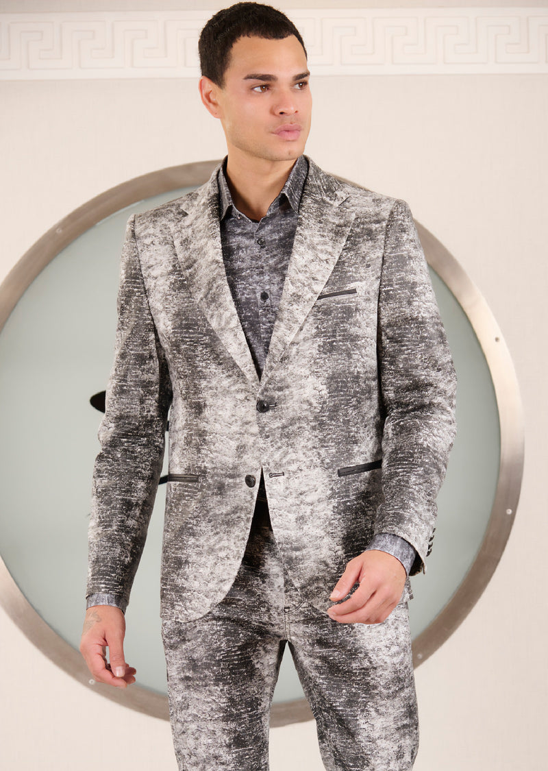 White Black Faded Abstract 2-Pcs Suit