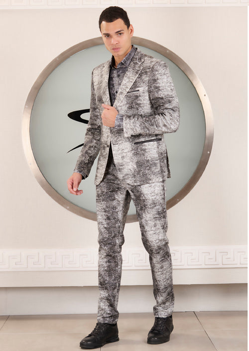 White Black Faded Abstract 2-Pcs Suit