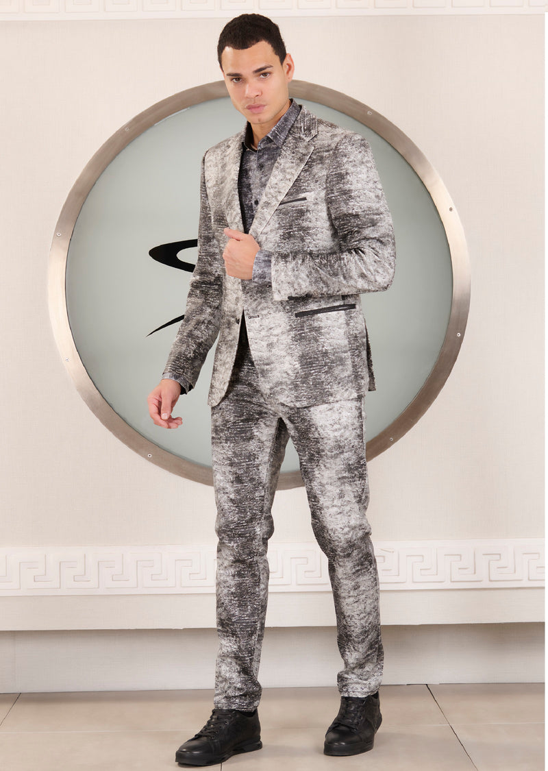 White Black Faded Abstract 2-Pcs Suit