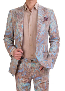 Blue Beige Floral 2-Pcs Suit