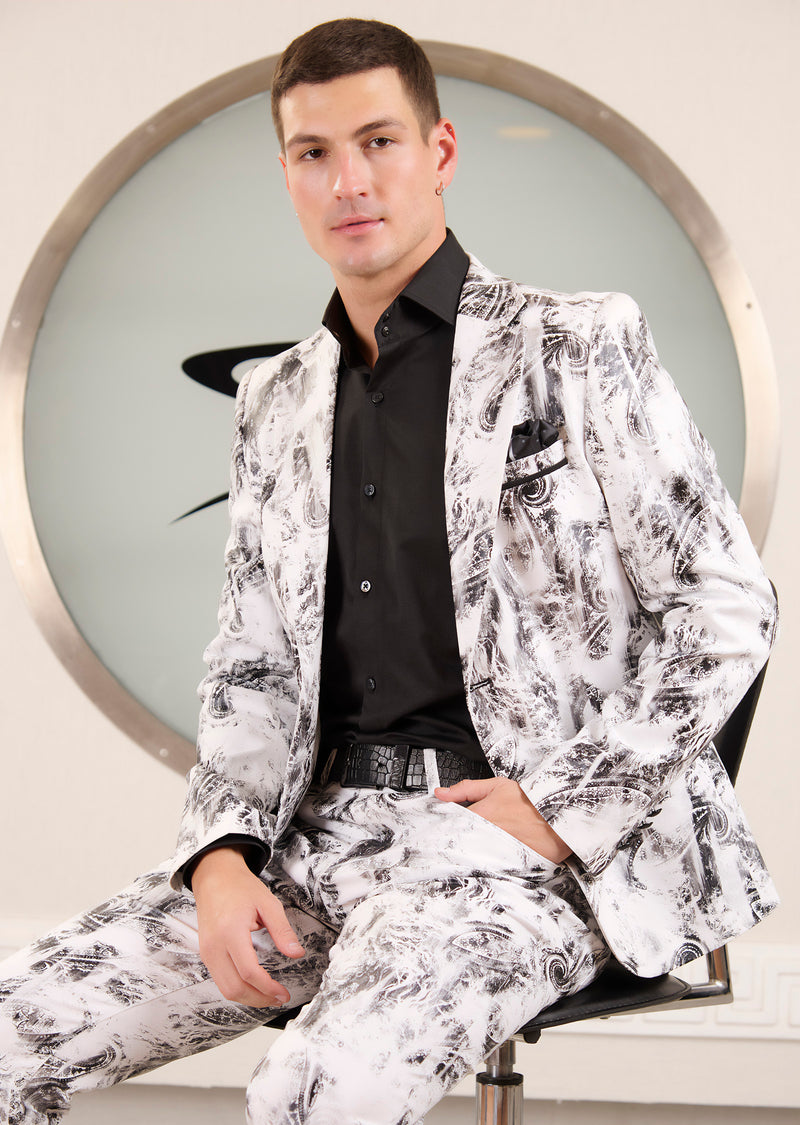 White Black Paisley 2-Pcs Suit