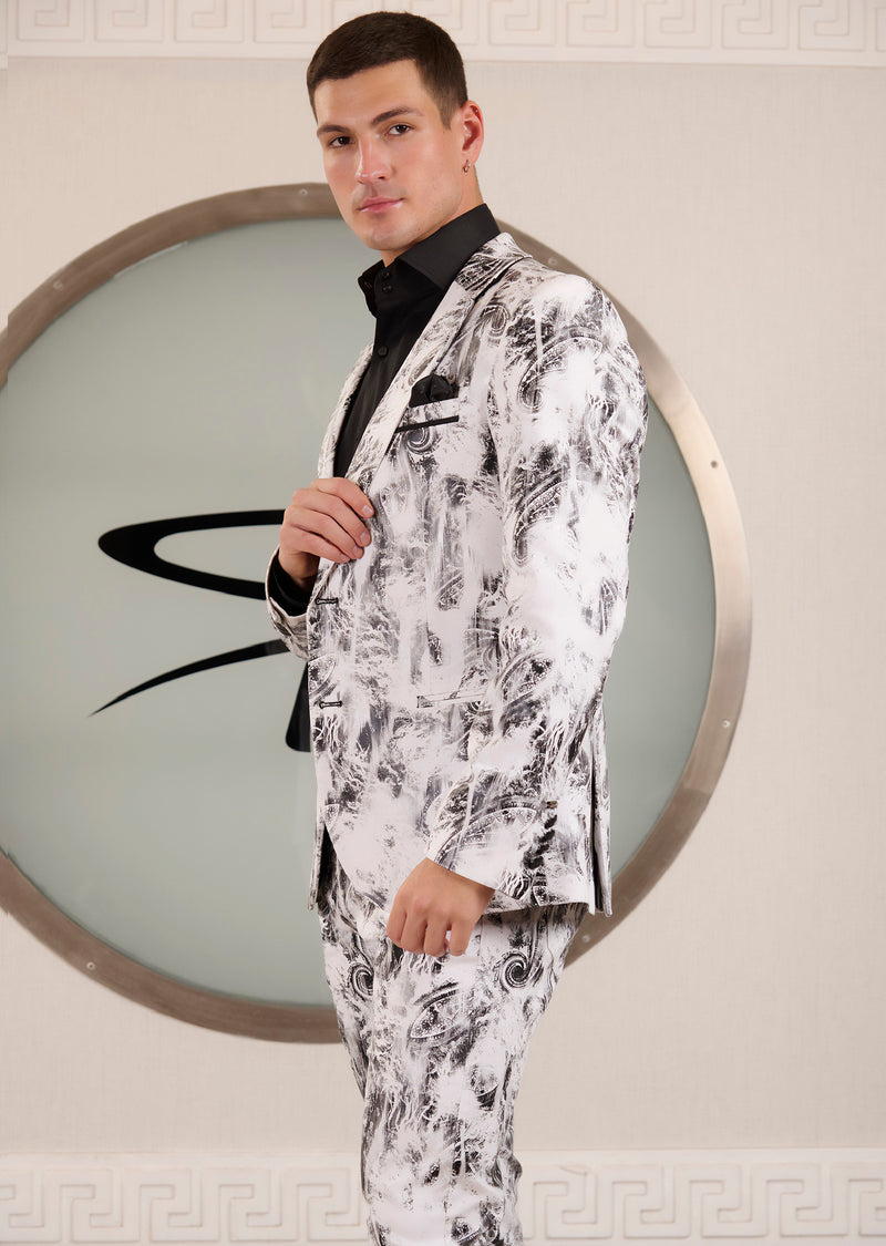 White Black Paisley 2-Pcs Suit