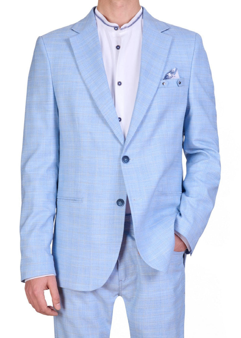 Blue Plaid Studded Cotton Suit