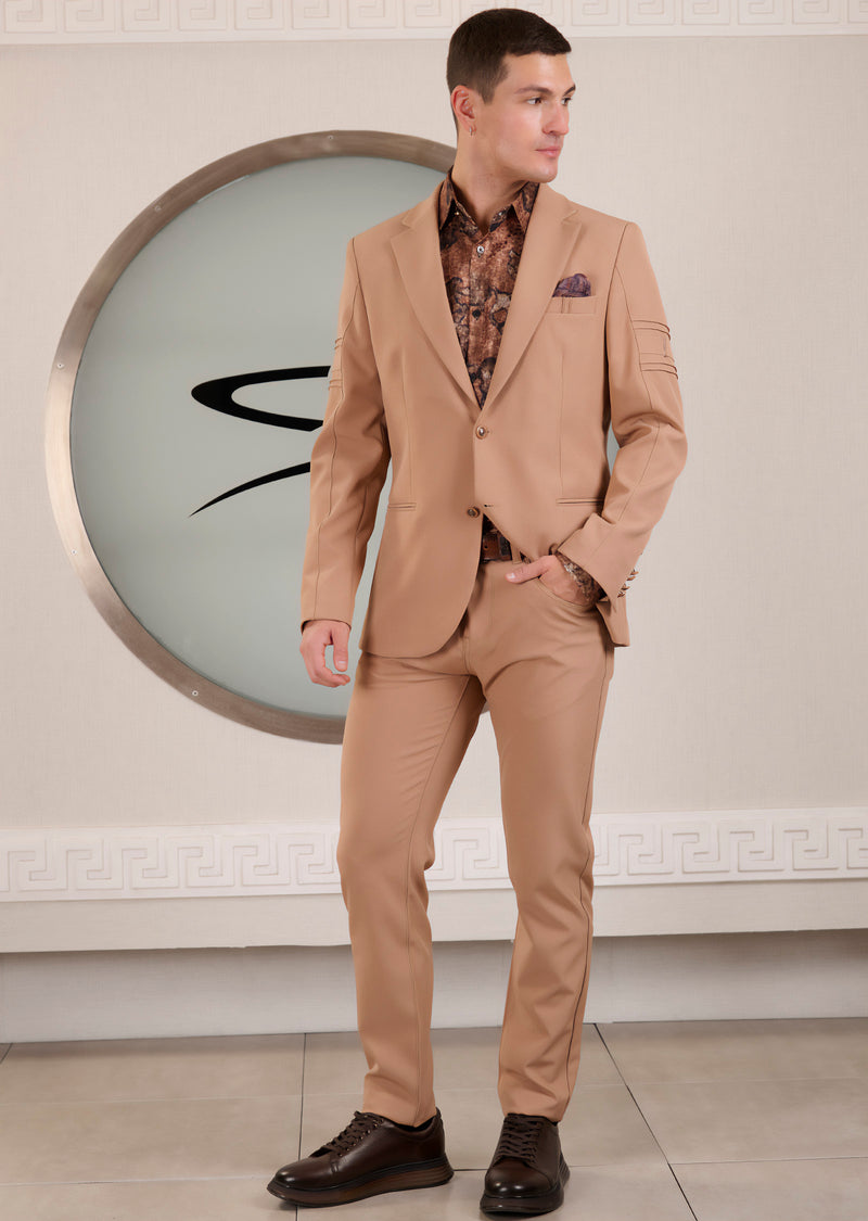 Beige V-Buckle 2-Pcs Suit