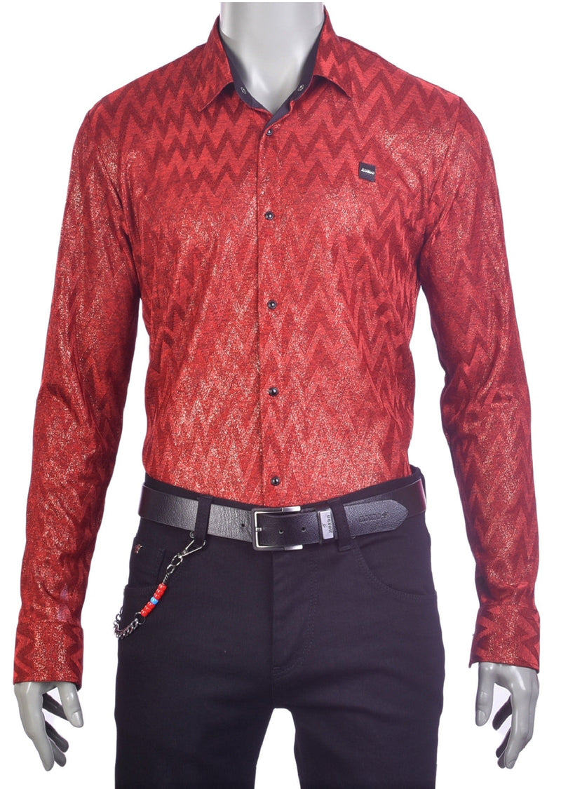 Burgundy Red Knit Jacquard Shirt