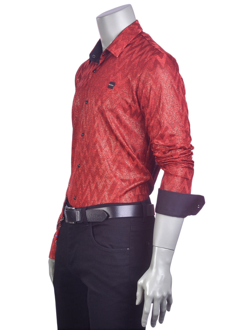 Burgundy Red Knit Jacquard Shirt Burgundy Red Knit Jacquard Shirt