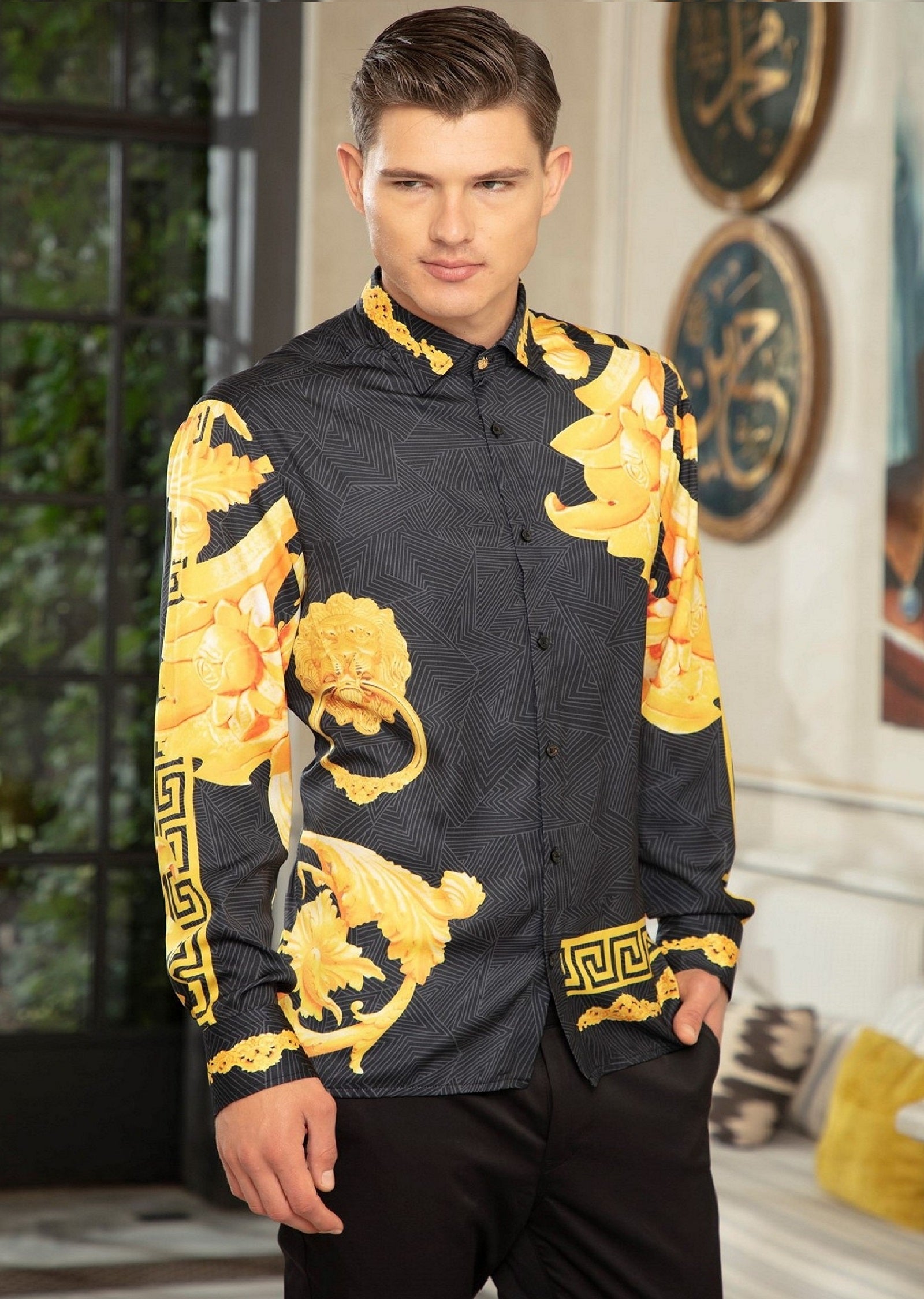 Black Gold Geo Silky Shirt 3XL / Black / COTTON