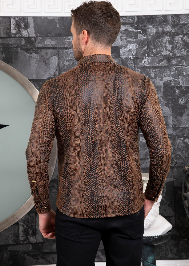 Brown Alligator Suede Print Shirt