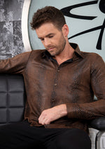 Brown Alligator Suede Print Shirt