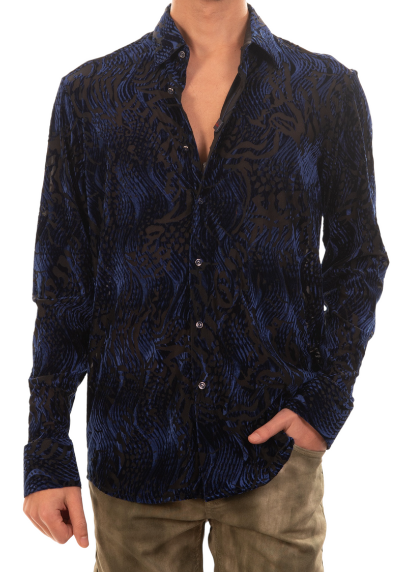 Blue Wave Crush Velvet Shirt