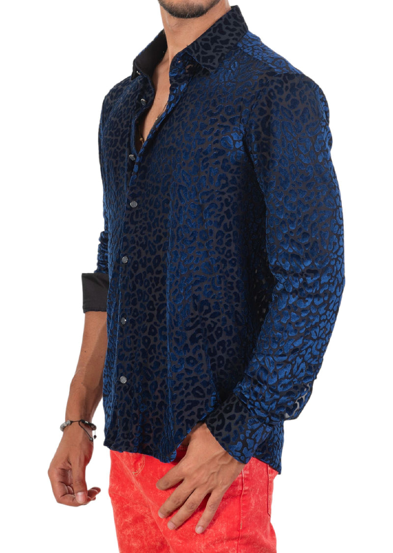 Royal Blue Leopard Velvet Shirt