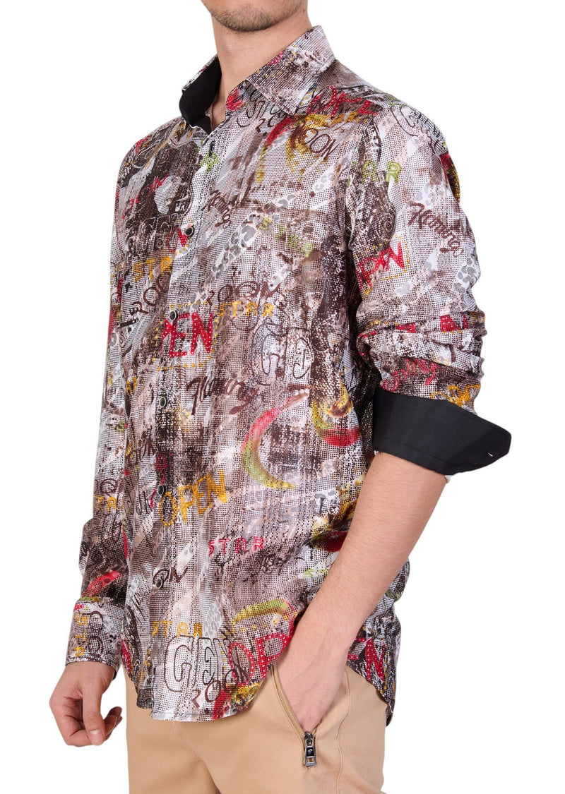 Brown Graffiti Art Lace Shirt