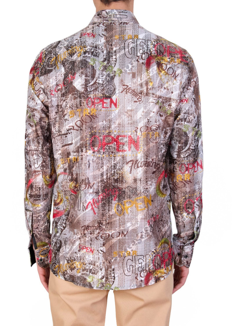 Brown Graffiti Art Lace Shirt