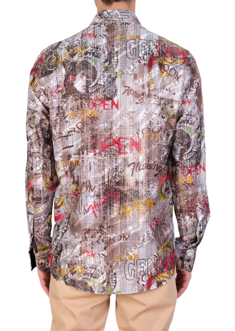 Brown Graffiti Art Lace Shirt
