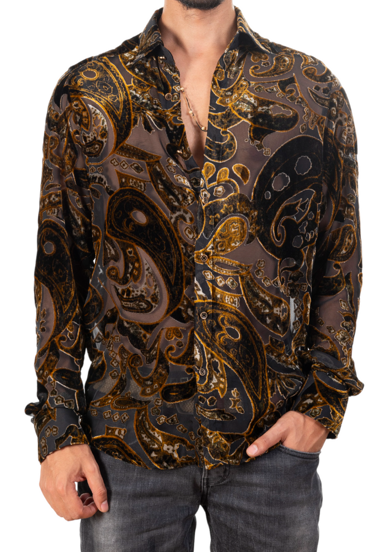 Black Gold Paisley Velvet Shirt