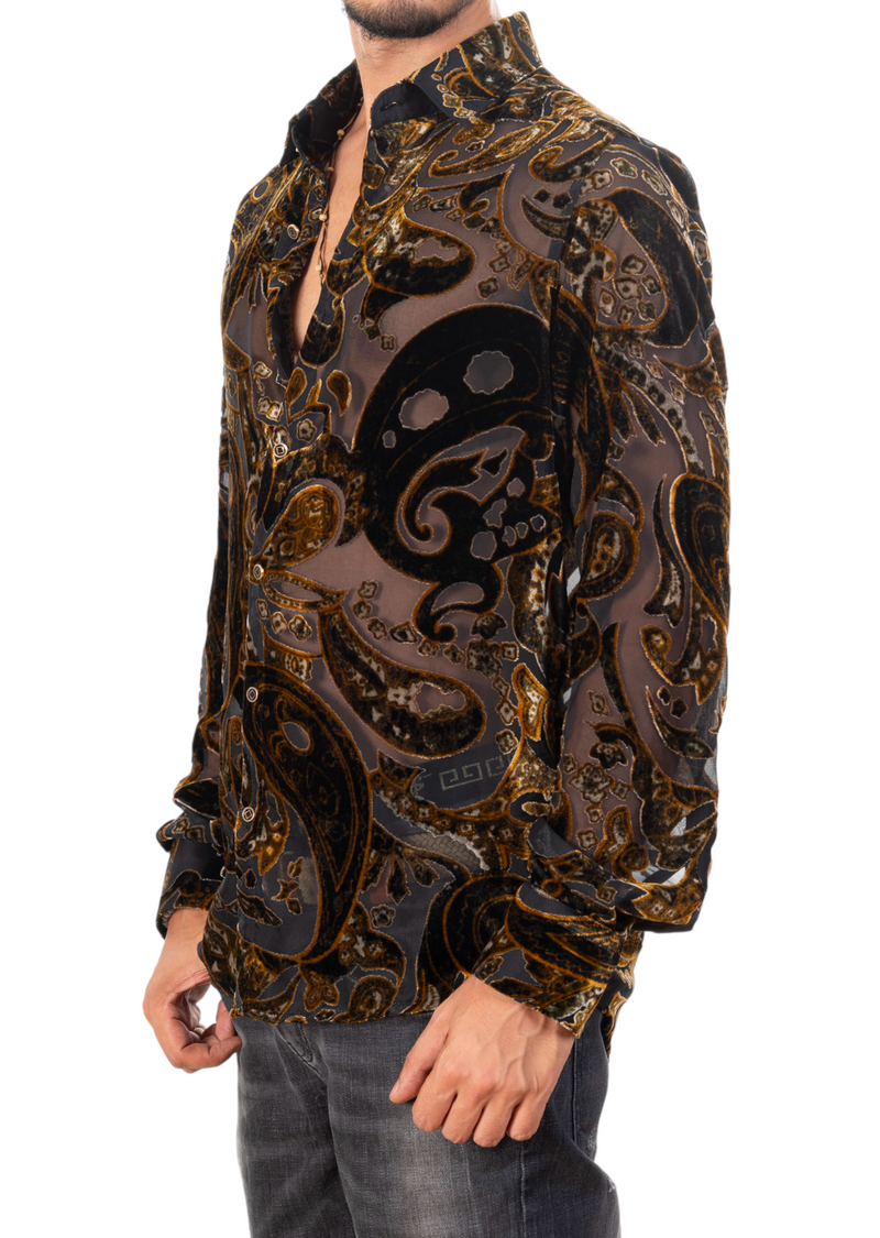 Black Gold Paisley Velvet Shirt