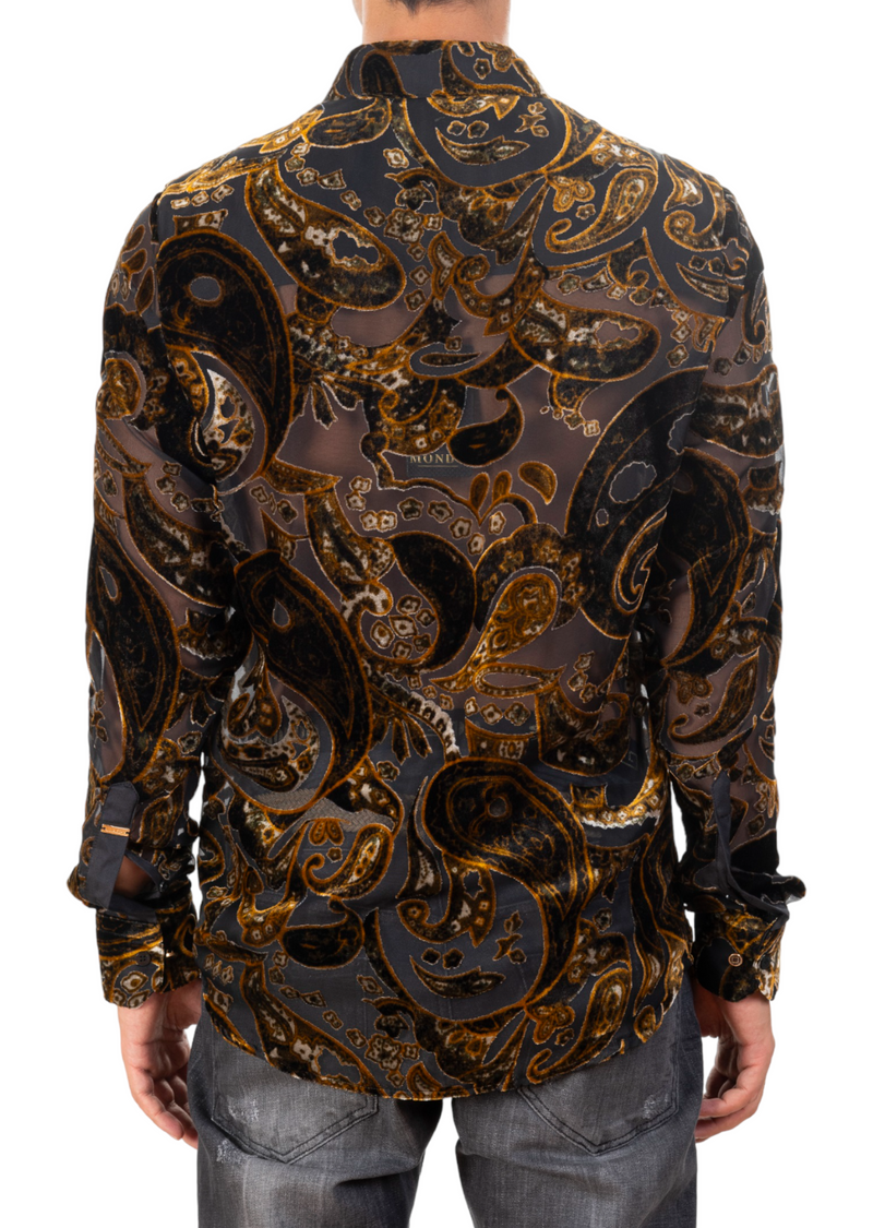 Black Gold Paisley Velvet Shirt