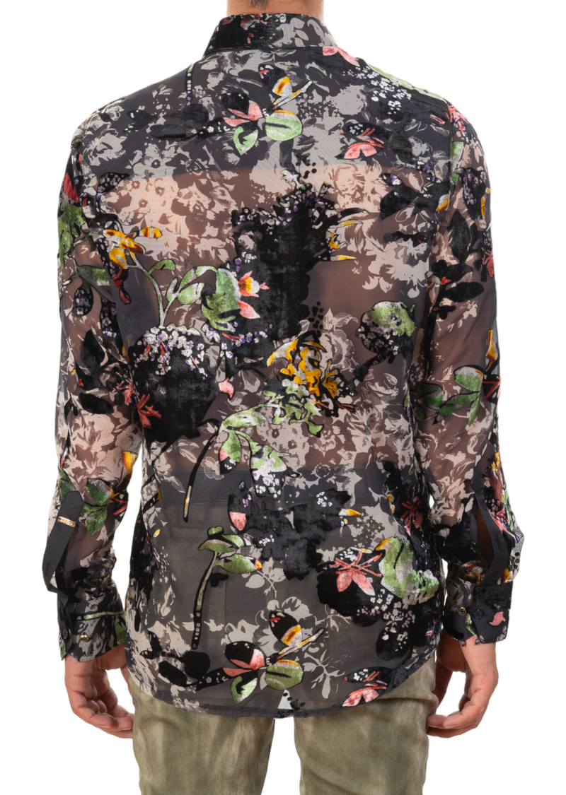Green Floral Sheer Velvet Shirt