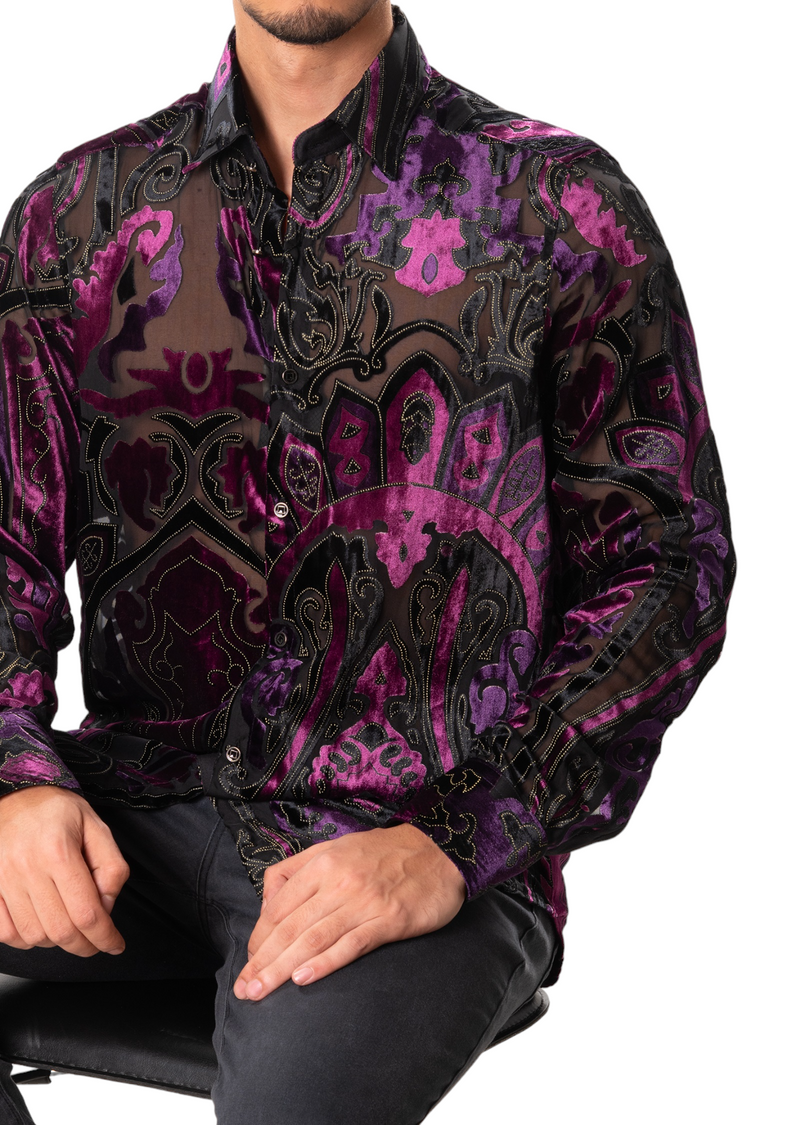 Purple Motif Velvet Sheer Shirt