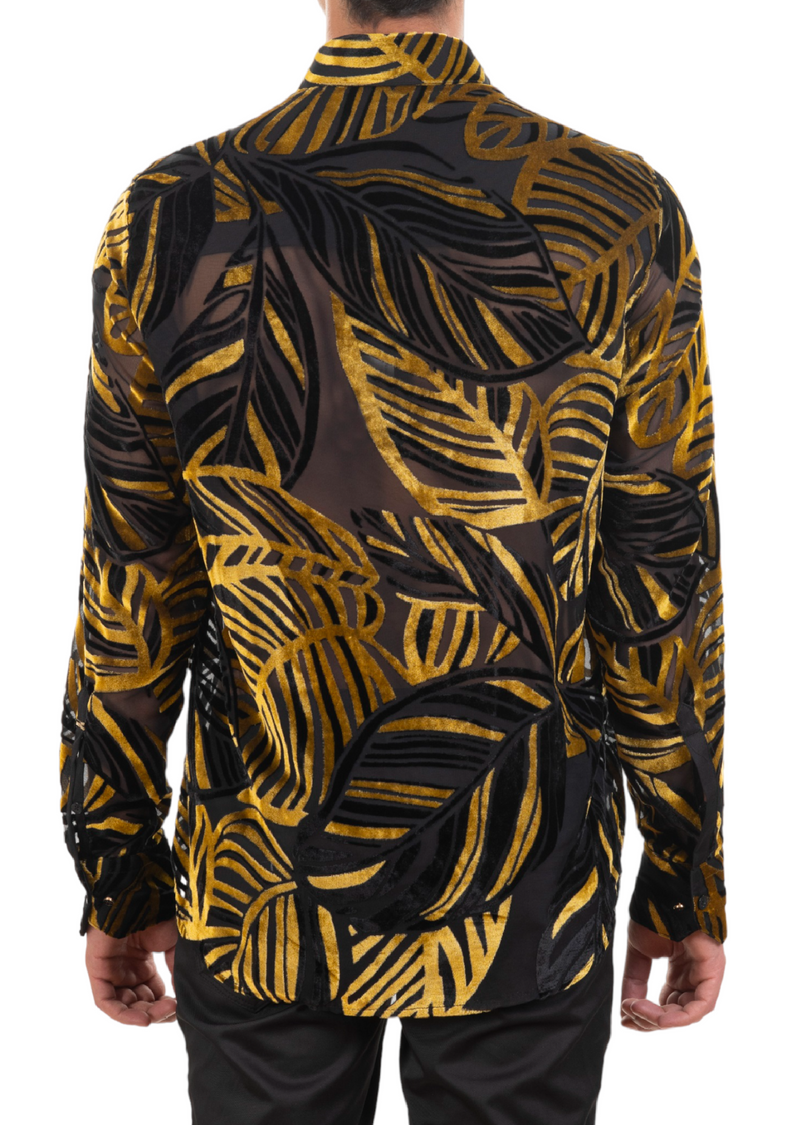 Gold Palm Velvet Sheer Shirt