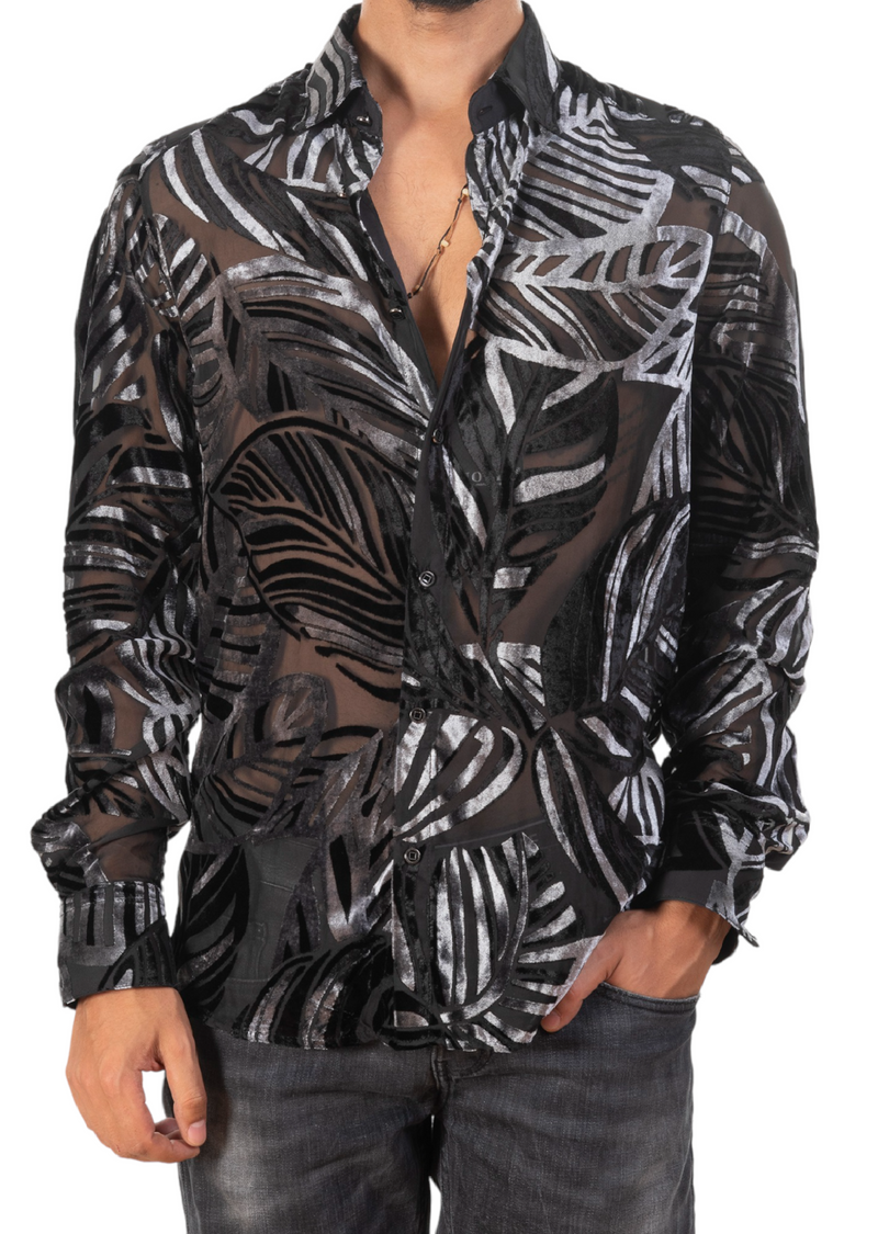 Silver Palm Velvet Sheer Shirt