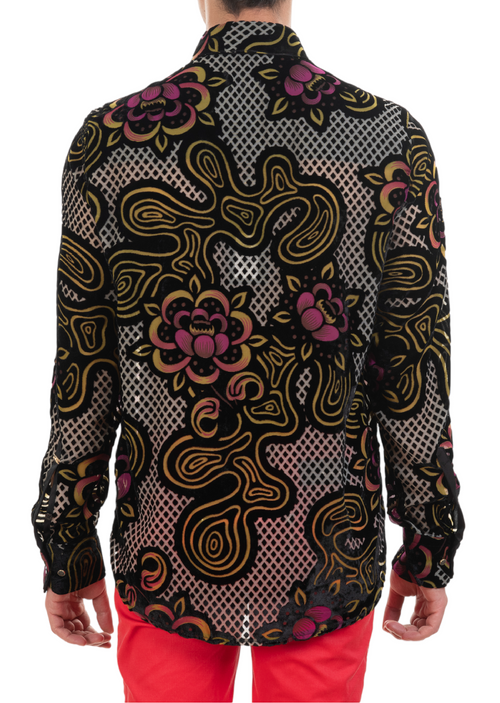 Black Gold Diamond Floral Velvet Shirt